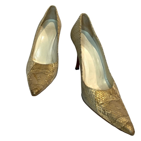 Gucci Snake Neutral Cream Pointed Toe Stacked Heel - Picture 3 of 6